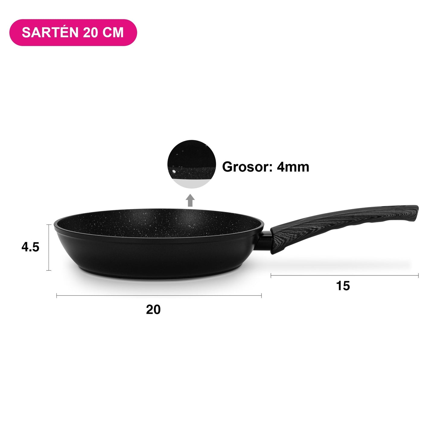 Sartén Antiadherente Angela Con Fondo De Inducción 20cm Fissman5#Negro