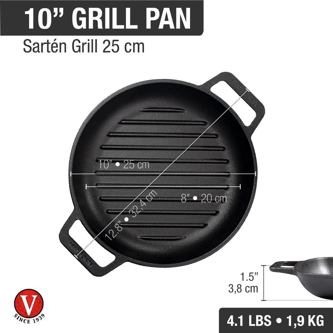 Sartén Doble Asa 25 cm Curado Victoria5#Negro