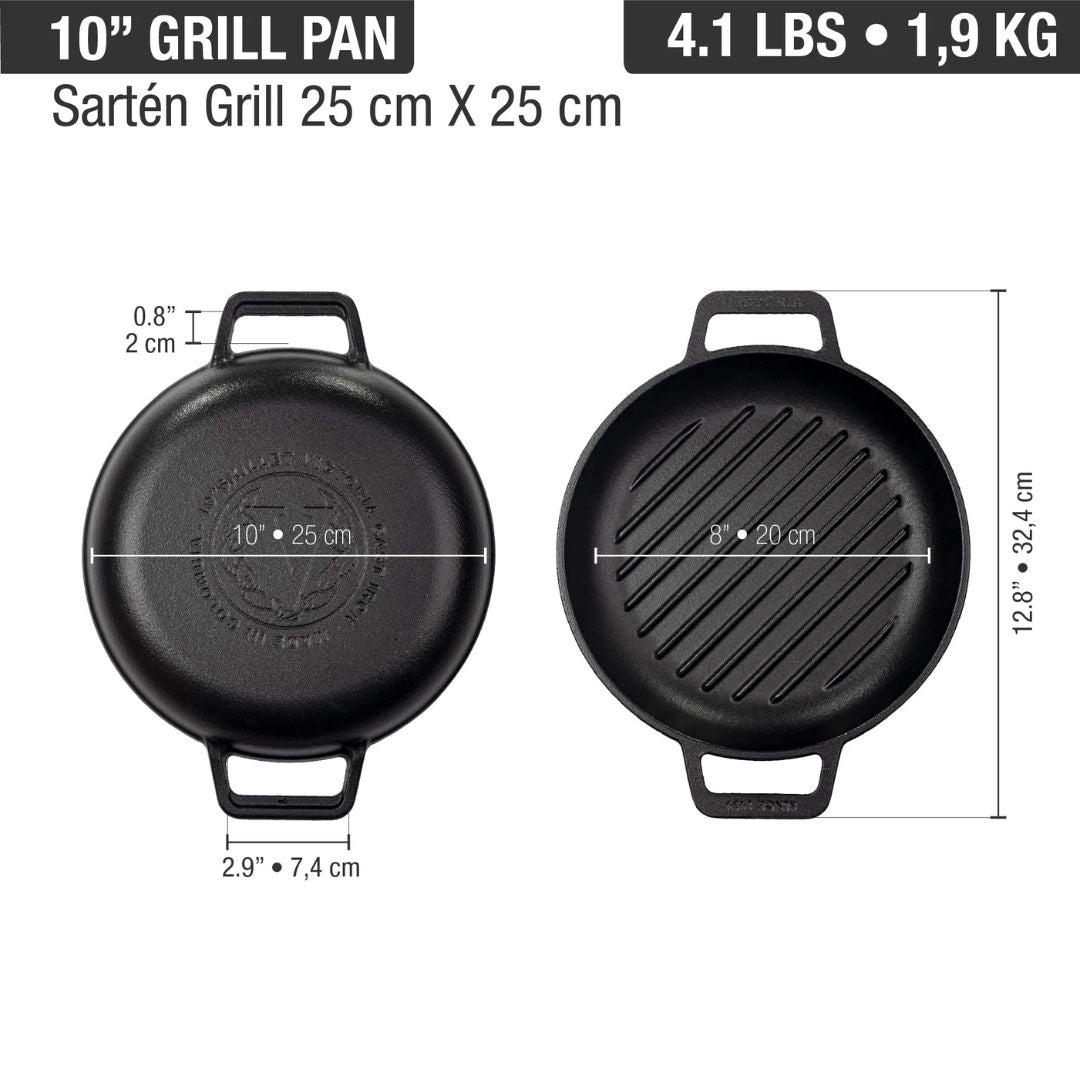 Sartén Doble Asa 25 cm Curado Victoria6#Negro