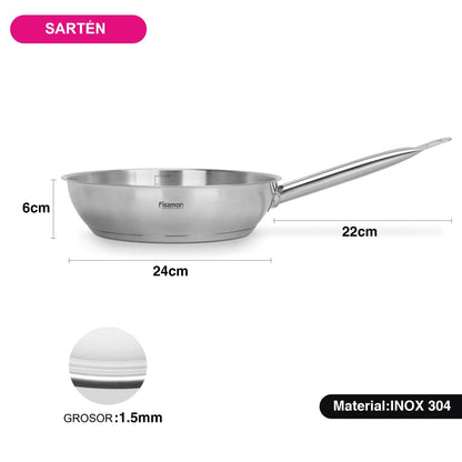 Sartén Professional Acero Inoxidable 24x6 cm Fissman-Sartenes