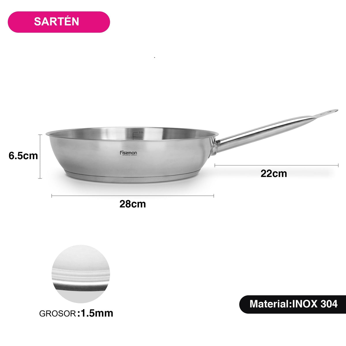 Sartén Professional Acero Inoxidable 28x6,5 cm Fissman-Sartenes