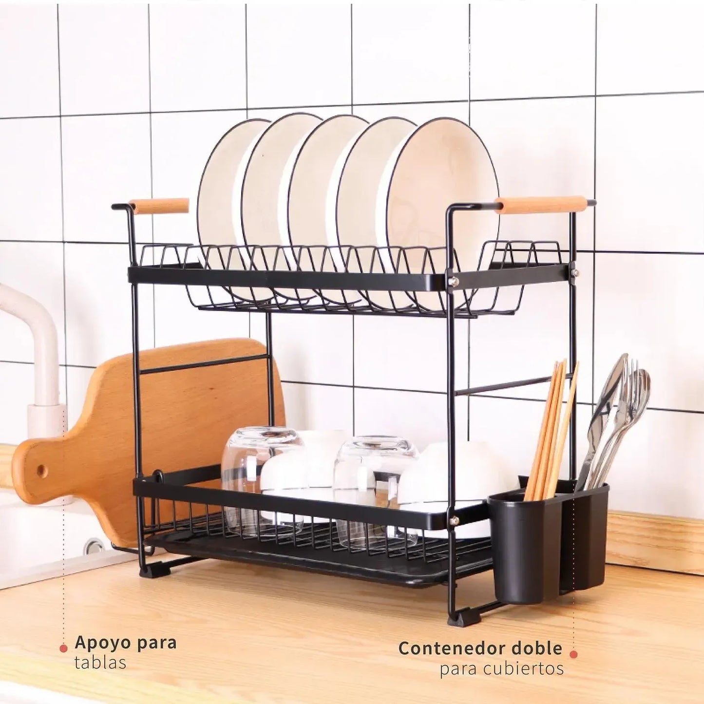 Secaplatos Escurridor Acero Inox Bilbao 2 Niveles Simplit14#Negro