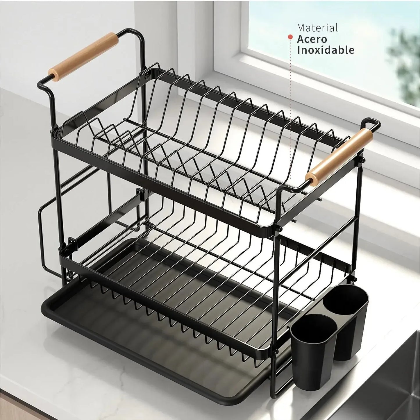 Secaplatos Escurridor Acero Inox Bilbao 2 Niveles Simplit5#Negro