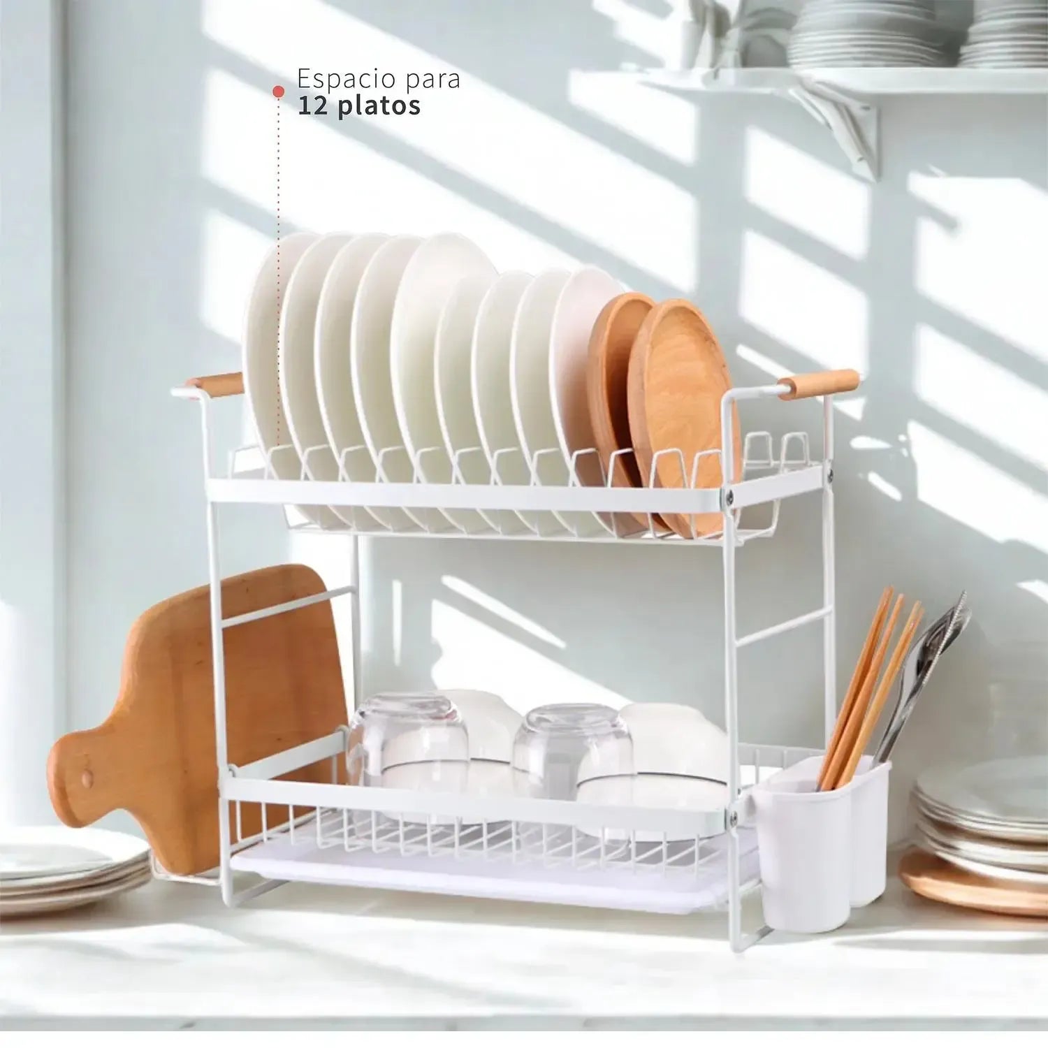 Secaplatos Escurridor Acero Inox Bilbao 2 Niveles Simplit8#Blanco
