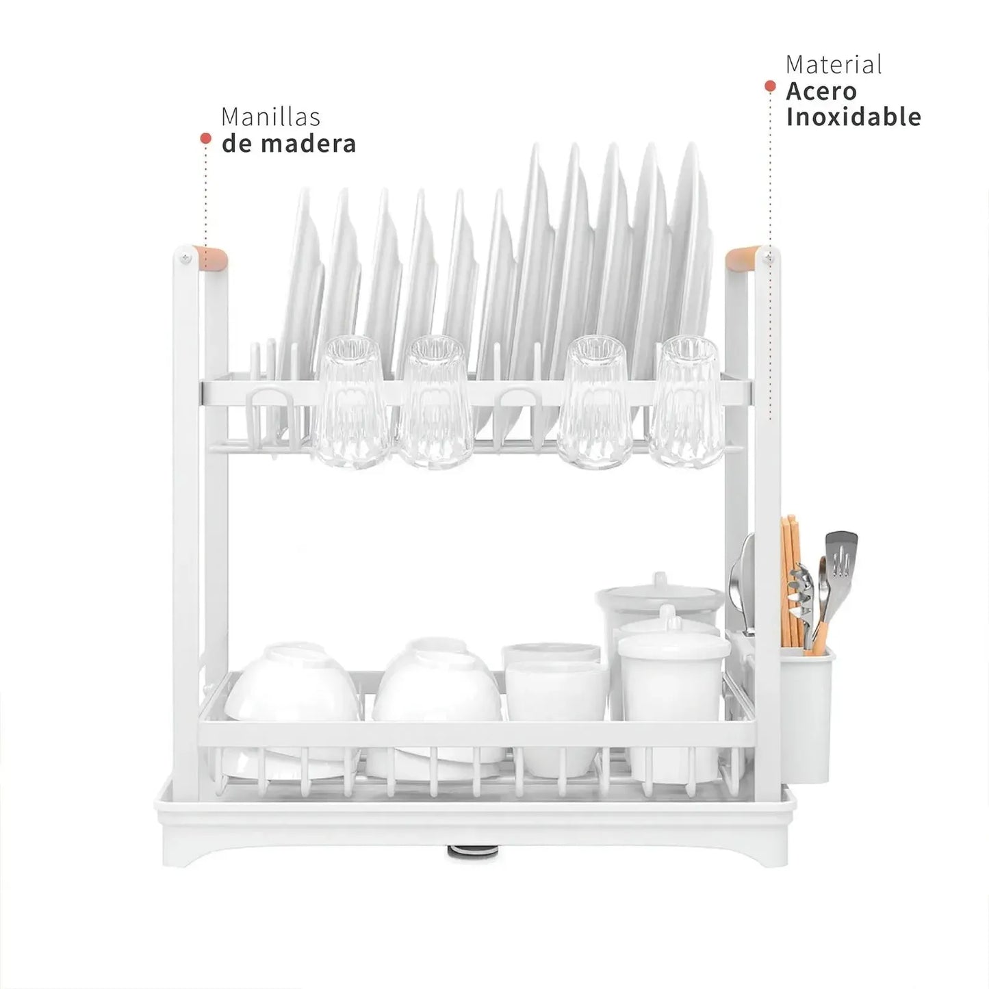 Secaplatos Escurridor Acero Inox Valencia 2 Niveles Simplit4#Blanco
