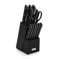 Set 11 Cuchillos Profesionales Yasumoto + Tijeras de Cocina y Base Madera Fissman1#Negro