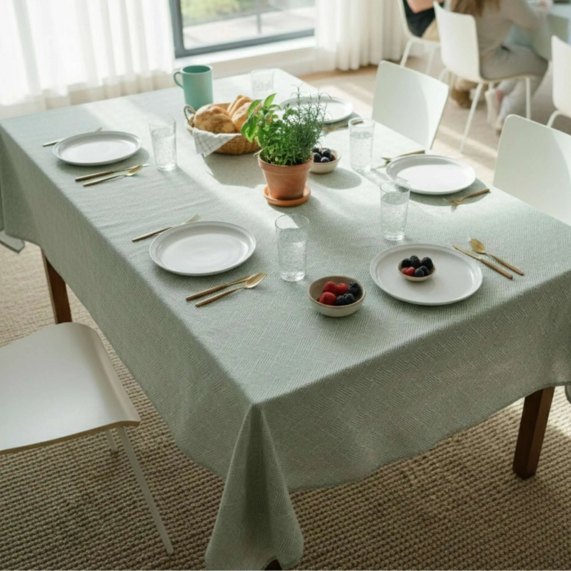 Set 2 Manteles Antimanchas Tide Verde y Natural 160x220 cm Decoexpress2#undefined