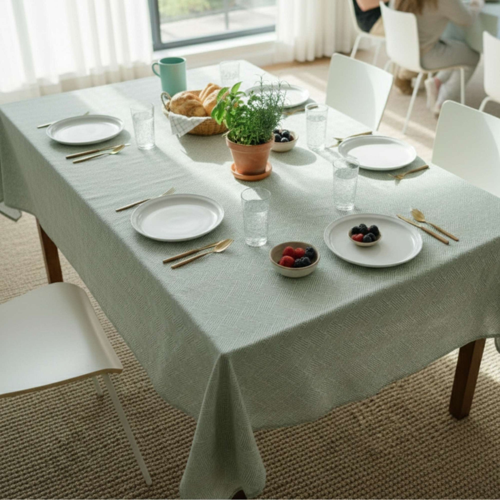 Set 2 Manteles Antimanchas Tide Verde y Natural 180x280 cm Decoexpress6#undefined
