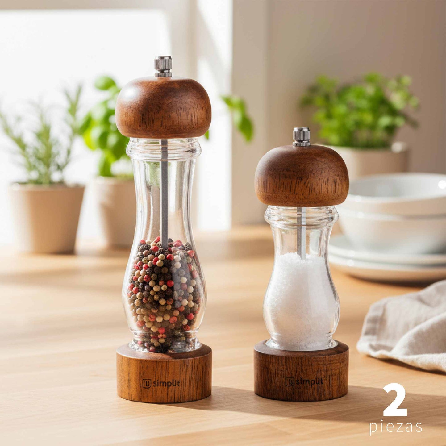 Set 2 Molinillos Sal Pimienta Madera Verona Simplit2#Marrón