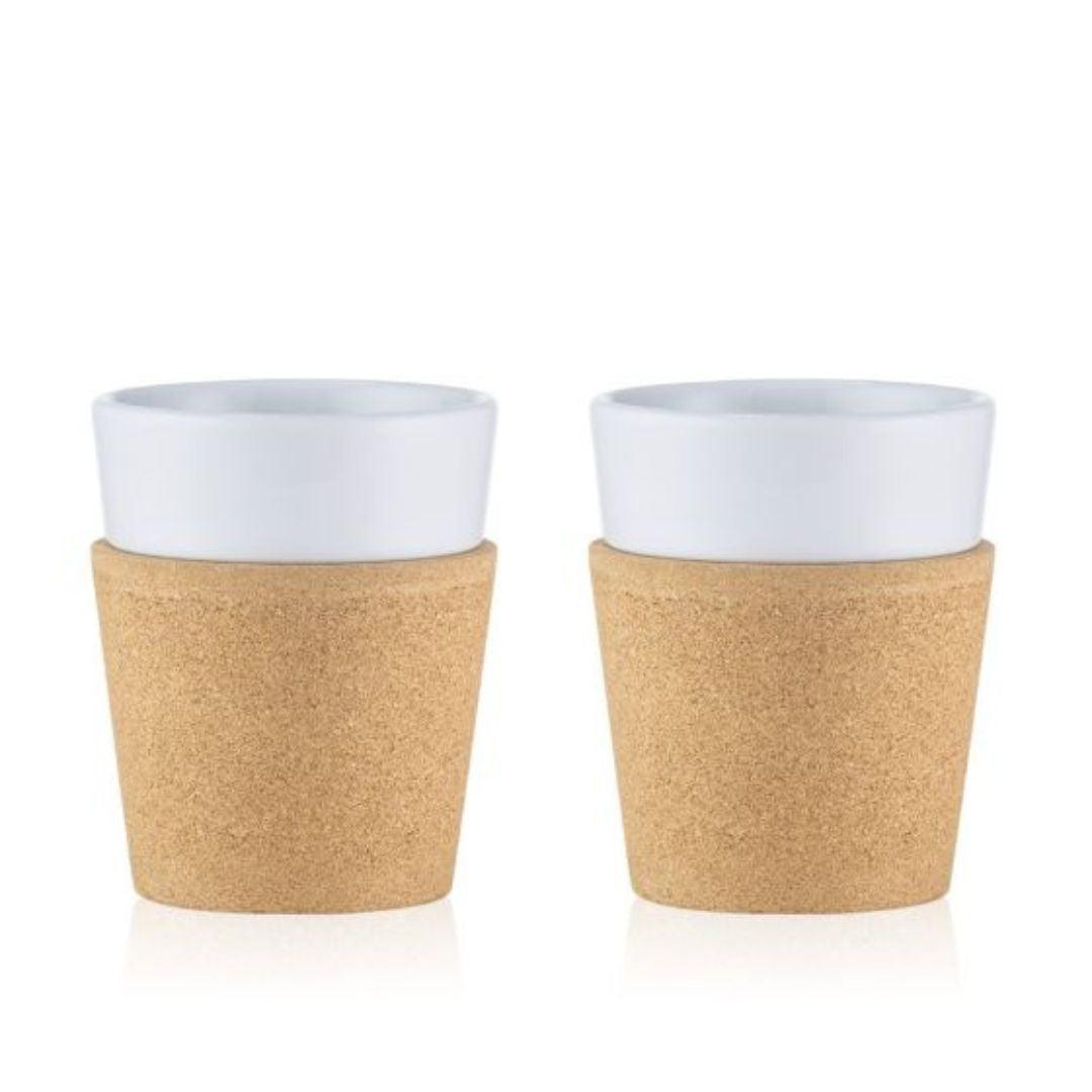 Set 2 Vasos de Porcelana con Banda de Corcho 170 ml Bodum2#Blanco|Corcho