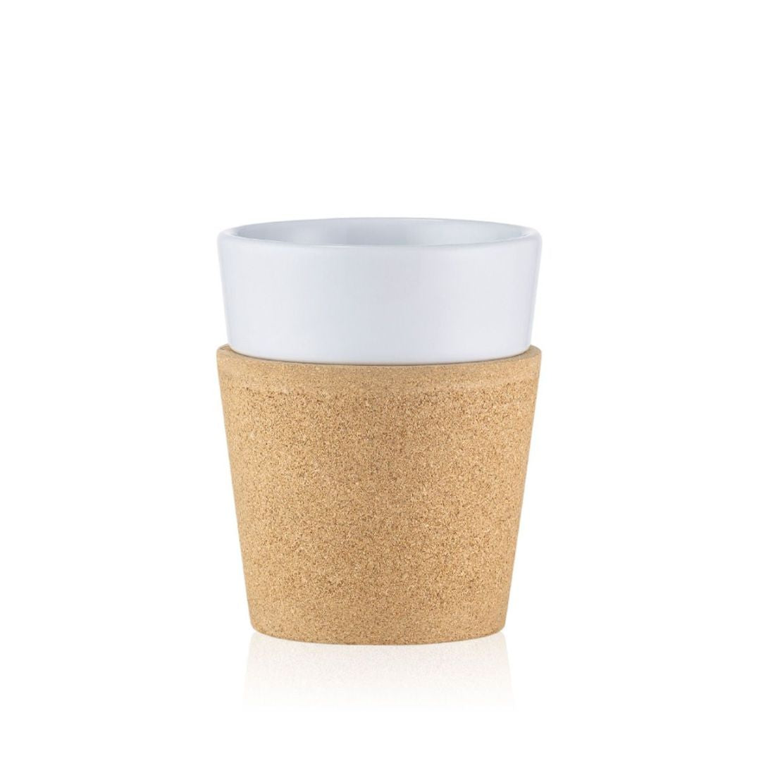 Set 2 Vasos de Porcelana con Banda de Corcho 170 ml Bodum3#Blanco|Corcho