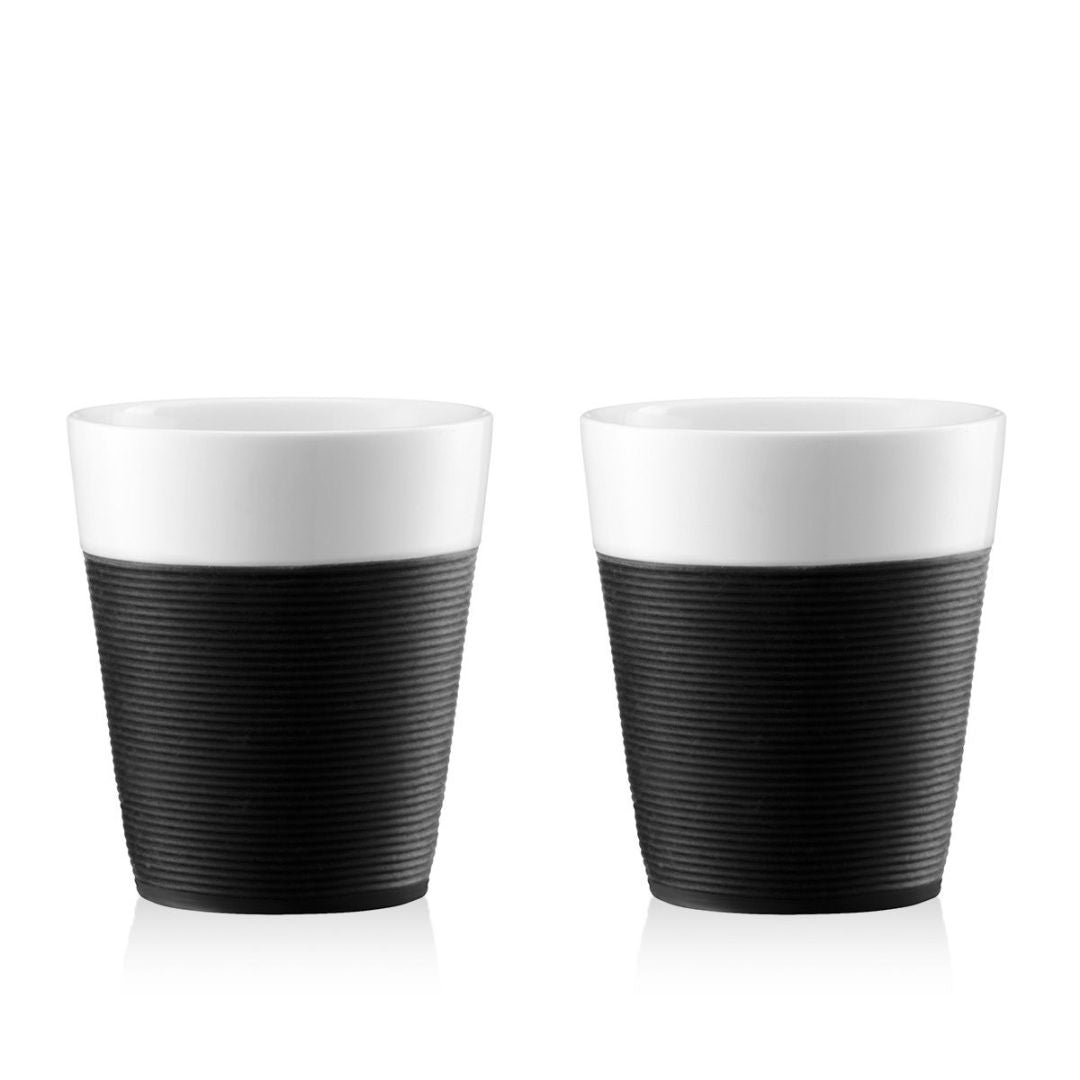 Set 2 Vasos de Porcelana con Banda de Silicona 300 ml Bodum2#Blanco|Negro