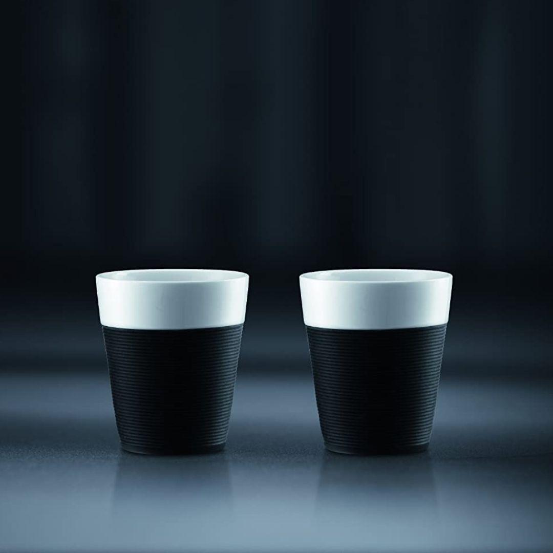 Set 2 Vasos de Porcelana con Banda de Silicona 300 ml Bodum1#Blanco|Negro