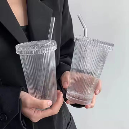 Set 2 Vasos Vidrio Bombilla y Tapa Lineas 380ml Santú Home & Deco2#Blanco
