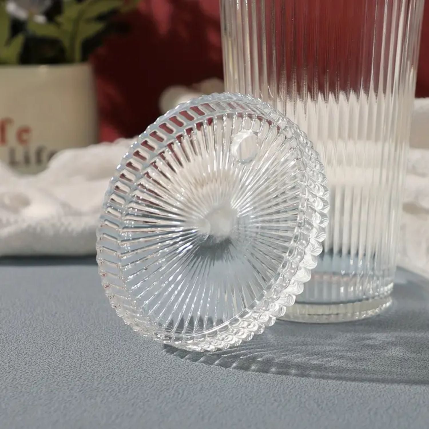 Set 2 Vasos Vidrio Bombilla y Tapa Lineas 380ml Santú Home & Deco3#Blanco