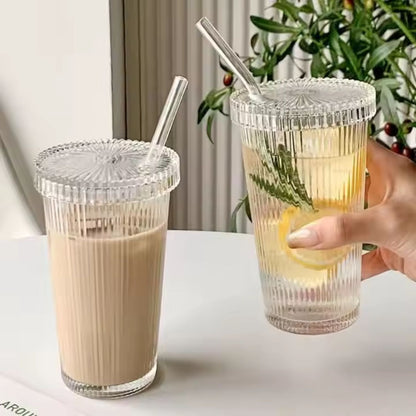 Set 2 Vasos Vidrio Bombilla y Tapa Lineas 380ml Santú Home & Deco4#Blanco