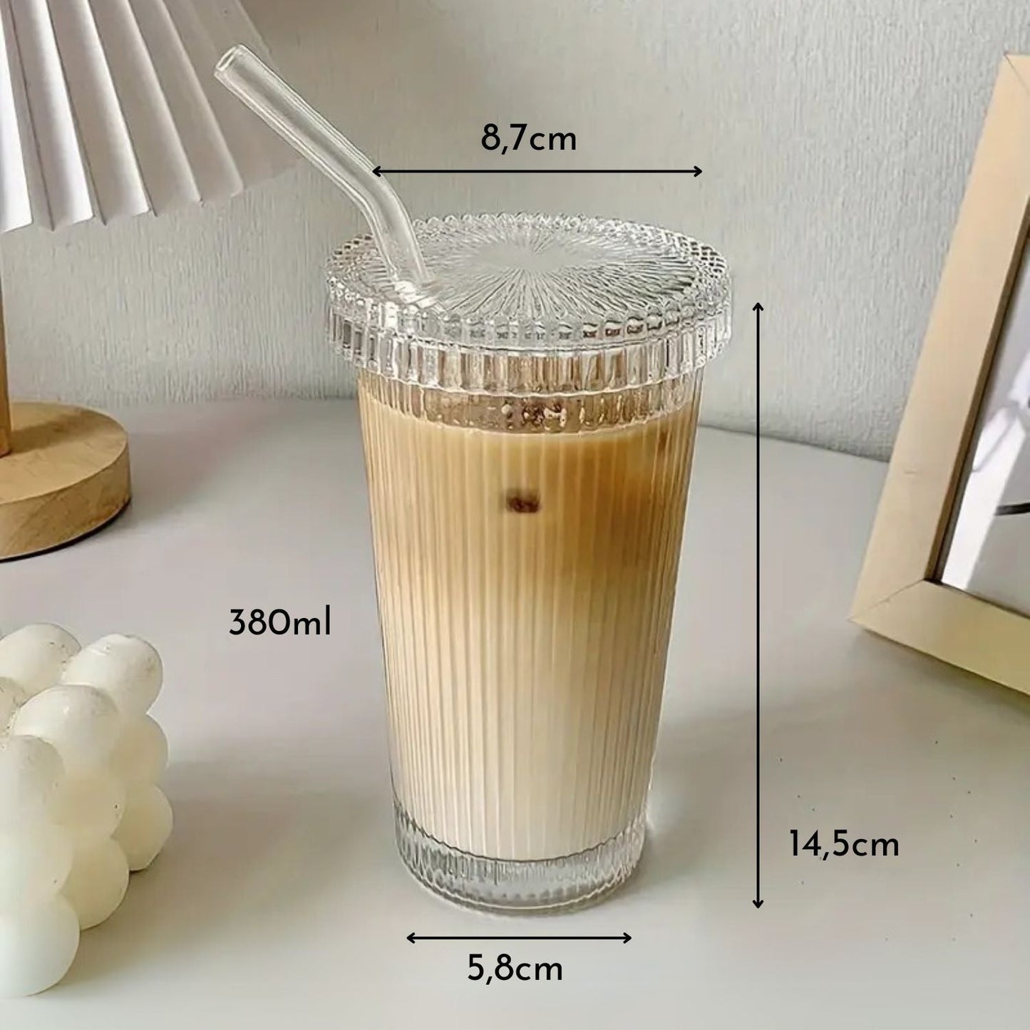Set 2 Vasos Vidrio Bombilla y Tapa Lineas 380ml Santú Home & Deco5#Blanco