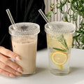 Set 2 Vasos Vidrio Bombilla y Tapa Lineas 380ml Santú Home & Deco1#Blanco