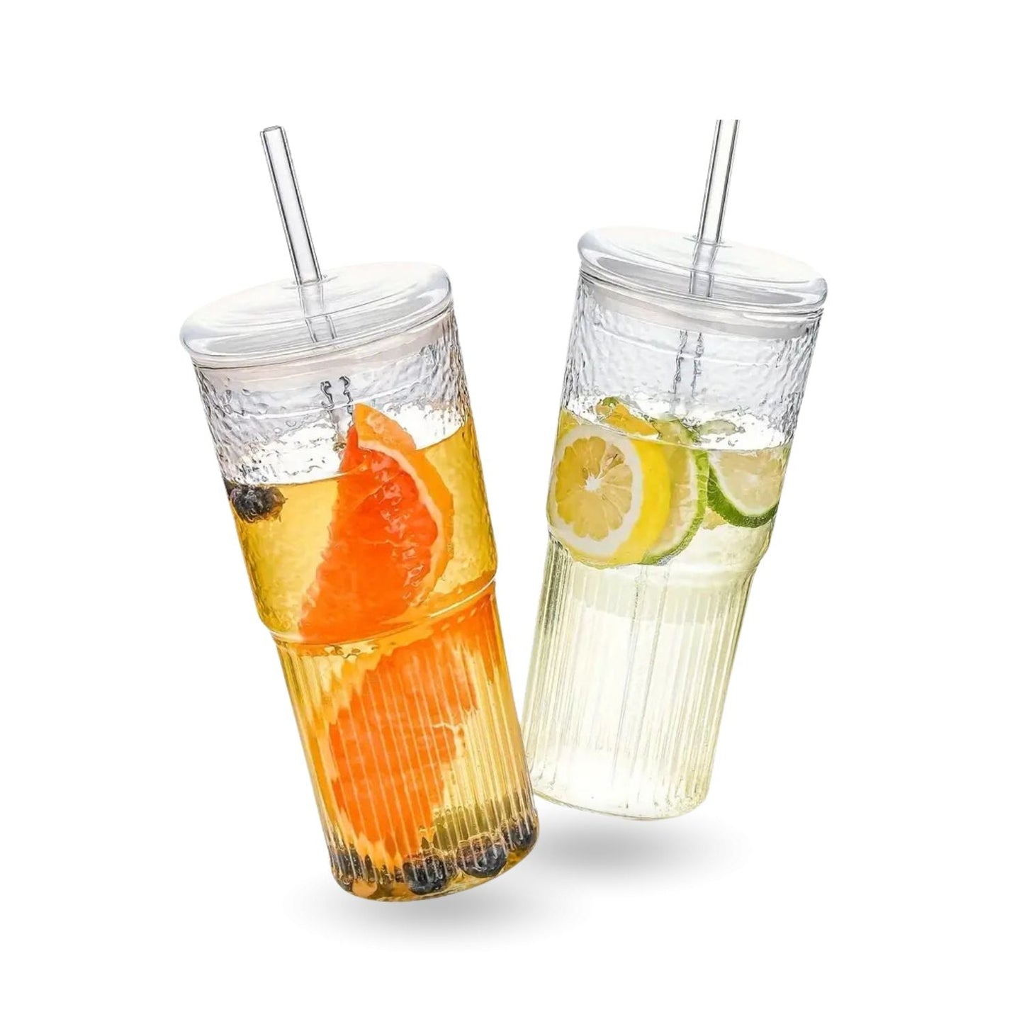 Set 2 Vasos Vidrio Bombilla y Tapa Perlado 500ml Santú Home & Deco10#Sin Color