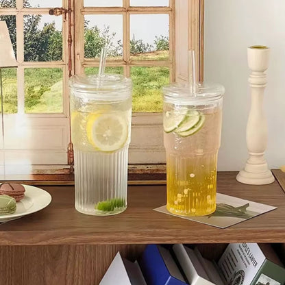 Set 2 Vasos Vidrio Bombilla y Tapa Perlado 500ml Santú Home & Deco9#Sin Color