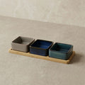 Set 3 Bowls Ceramica Cuadrados en Bandeja Bamboo 28 cm-Tablas