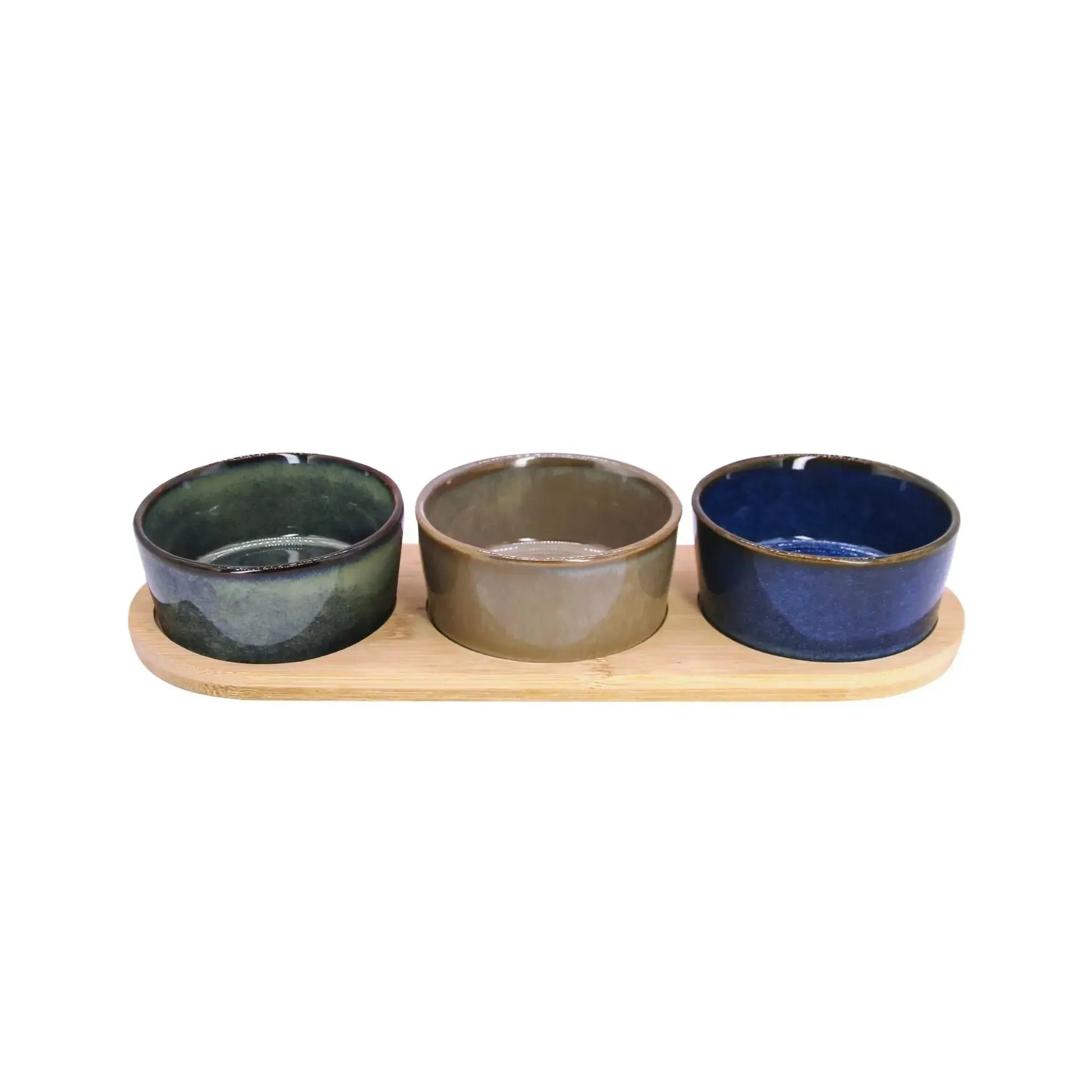 Set 3 Bowls Ceramica Redondos en Bandeja Bamboo 28 cm-Tablas