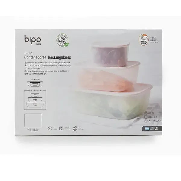 Set 3 Contenedor Rectangular Bipo6#Rojo