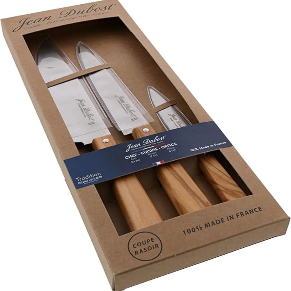 Set 3 Cuchillos Mango Madera - Caja Kraft Laguiole Jean Dubost2#Madera