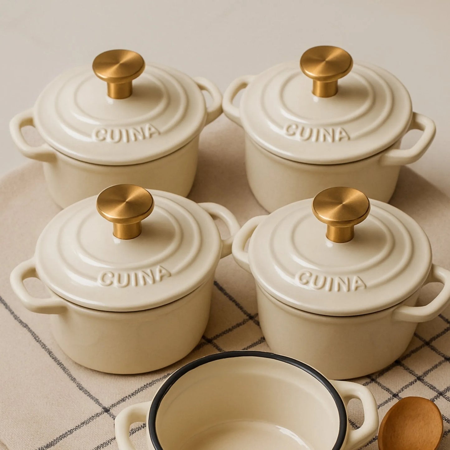 Set 4 Mini Cocottes Hierro Fundido Ivory - Cuina1#Blanco