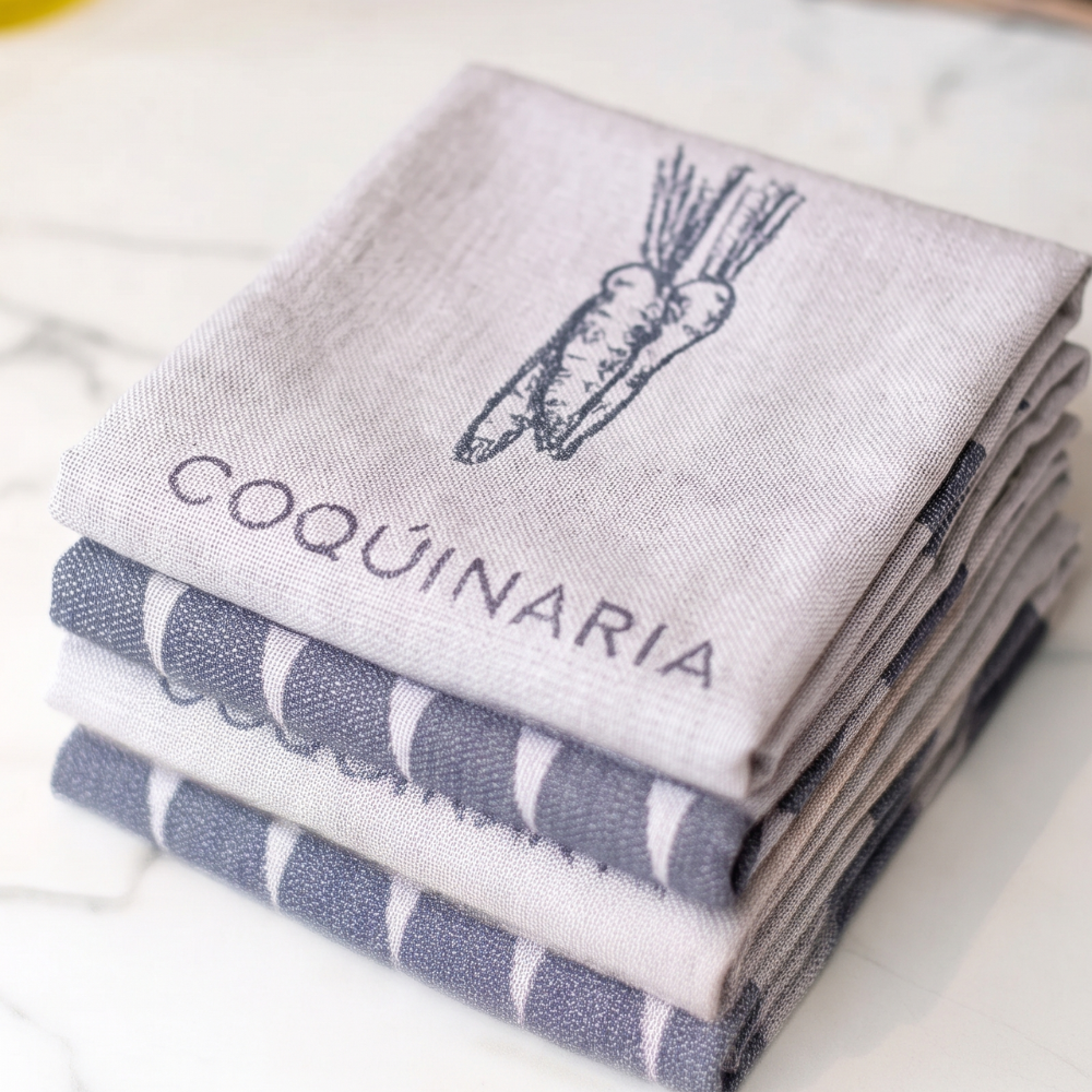 Set 4 Paños de Cocina Azul Verduras Coquinaria-Paños