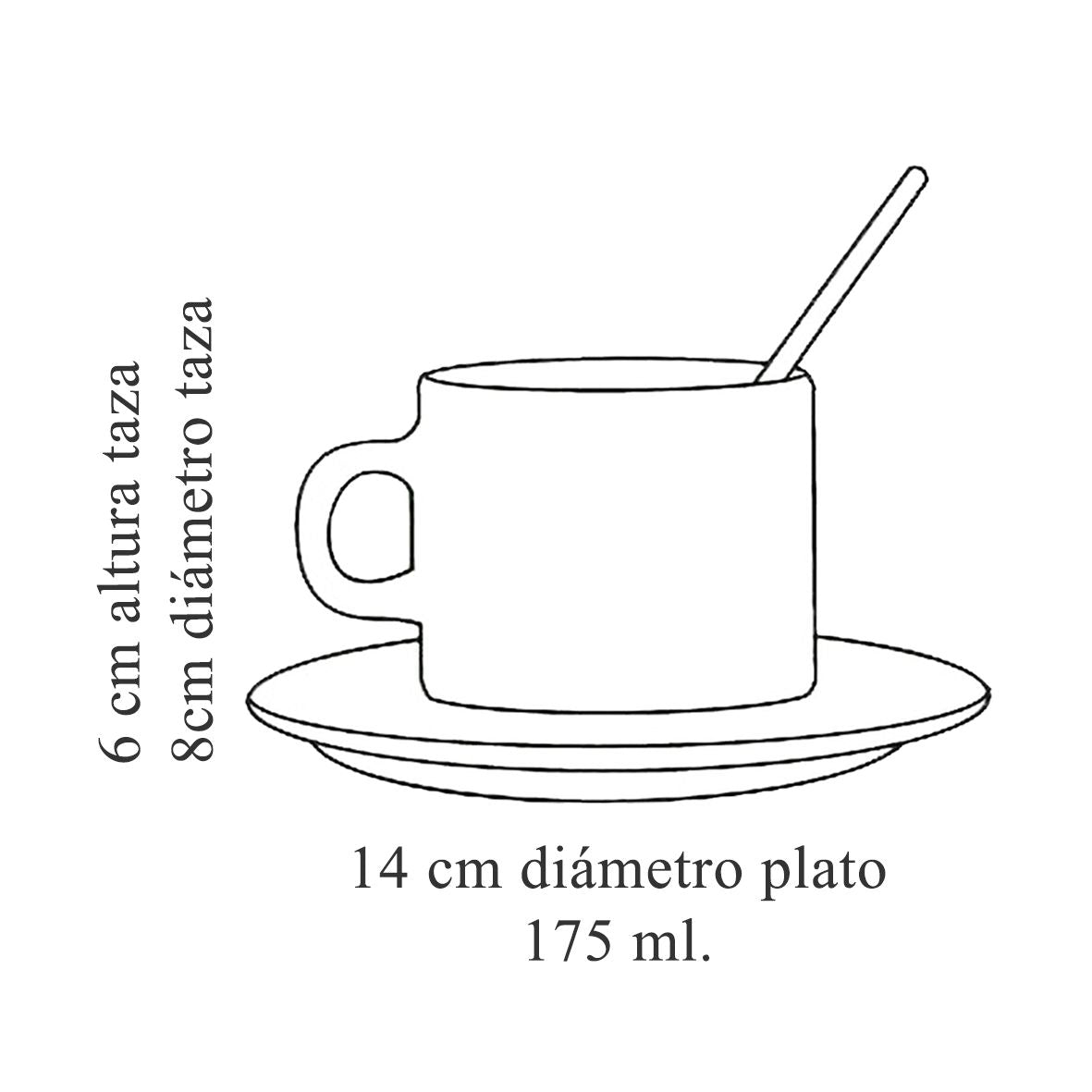 Set 4 Tazas 175 Ml De Cerámica Con Plato Y Cuchara Anita Peñaloza2#Sin color