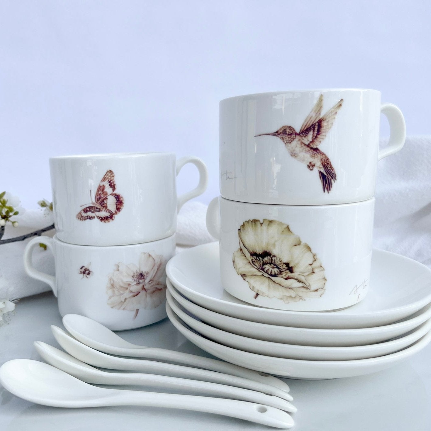 Set 4 Tazas 175 Ml De Cerámica Con Plato Y Cuchara Anita Peñaloza1#Sin color