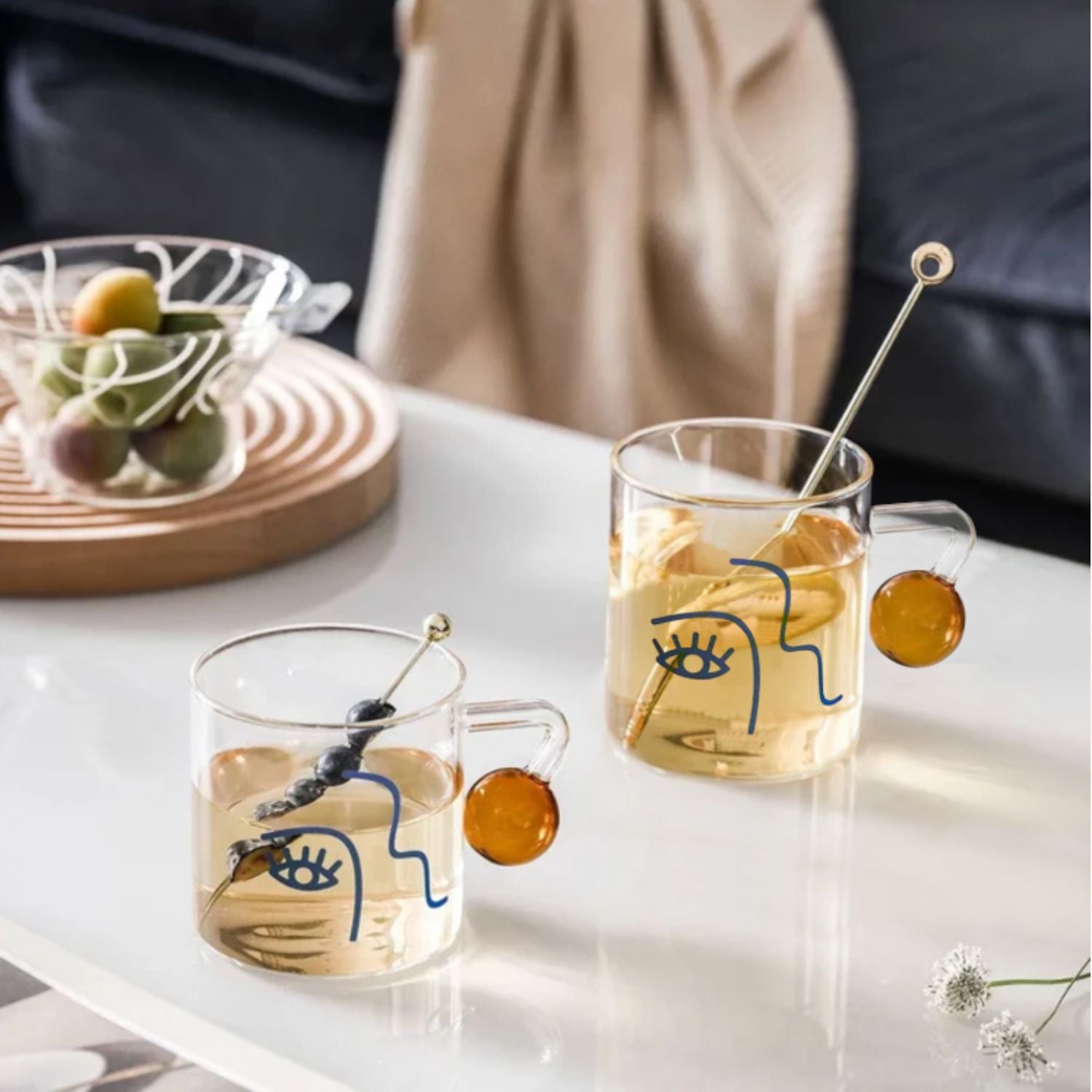 Set 4 Tazas Vidrio Diseño Arte 180ml Santú Home & Deco3#Blanco