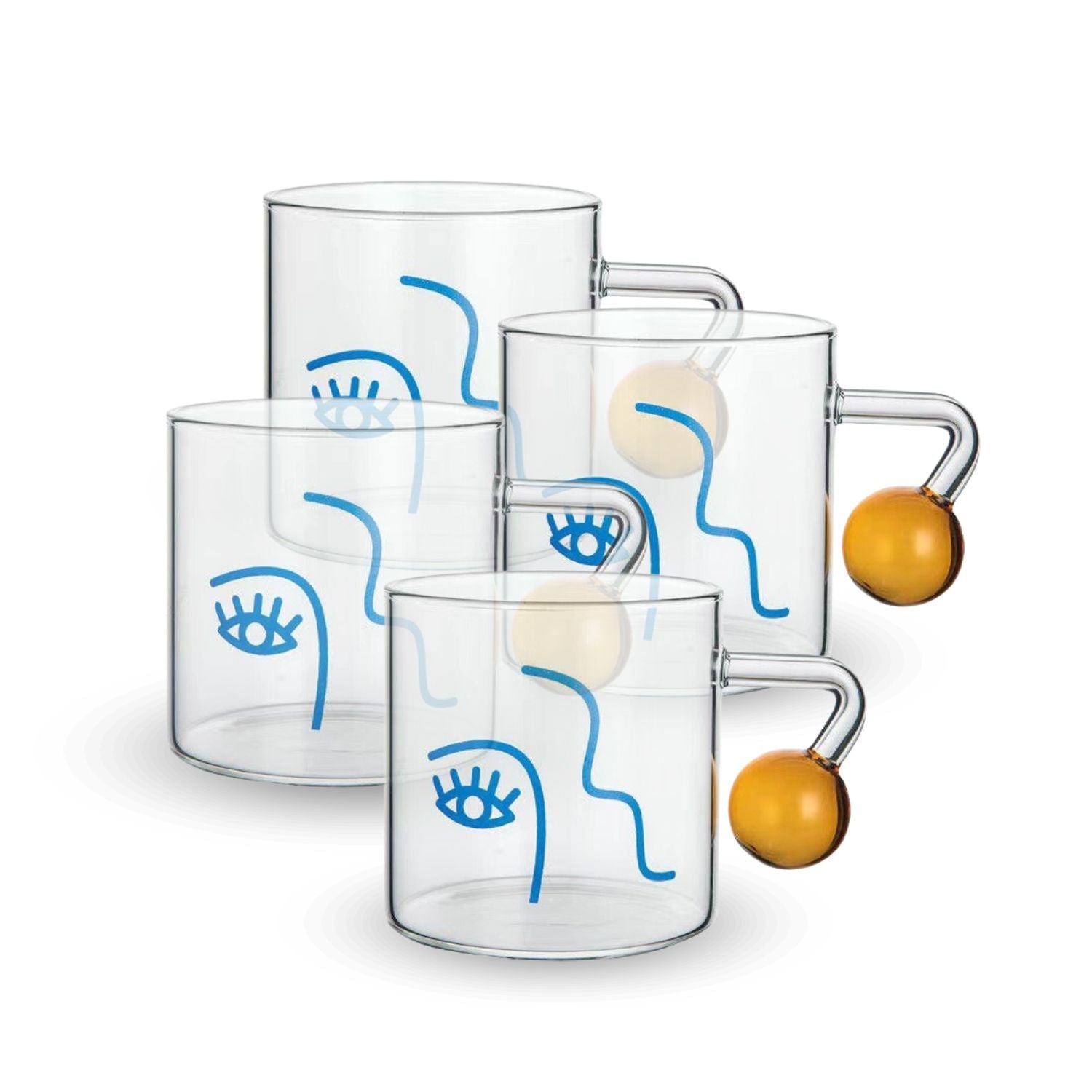 Set 4 Tazas Vidrio Diseño Arte 180ml Santú Home & Deco8#Blanco