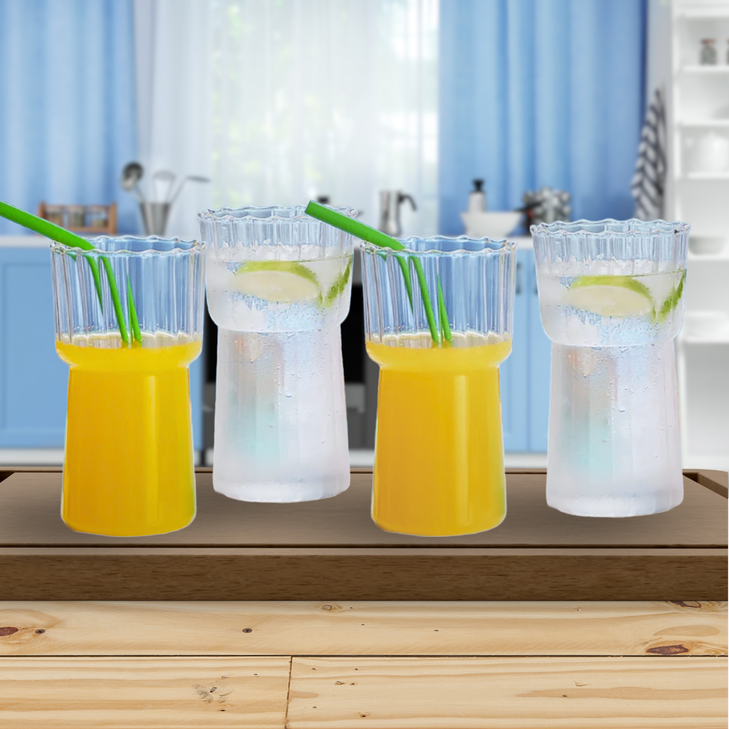 Set 4 Vasos Estriado Alto 590ml-Accesorios de Cocina