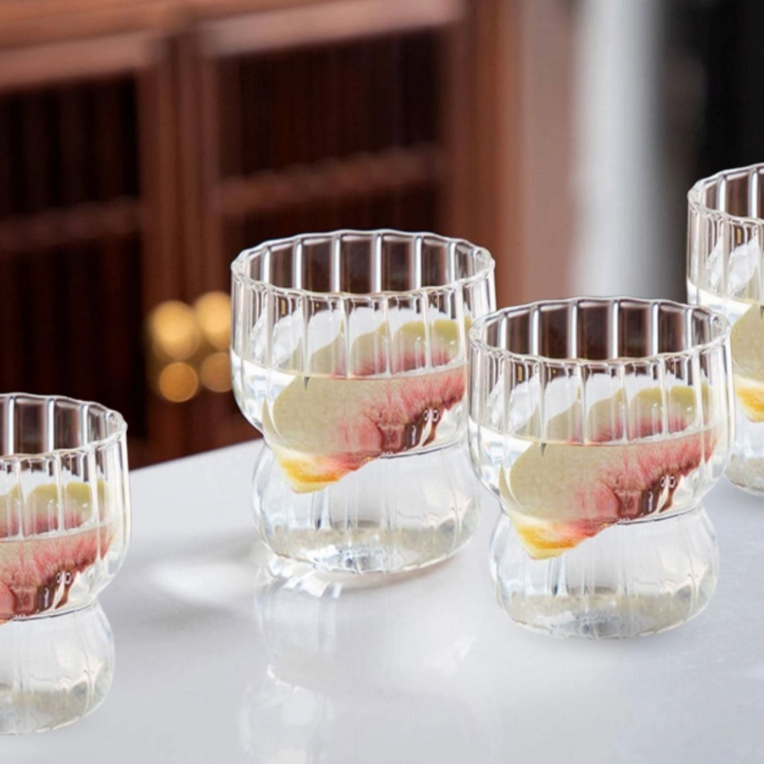 Set 4 Vasos Vidrio Anchos Lineas 250ml Santú Home & Deco2#Blanco