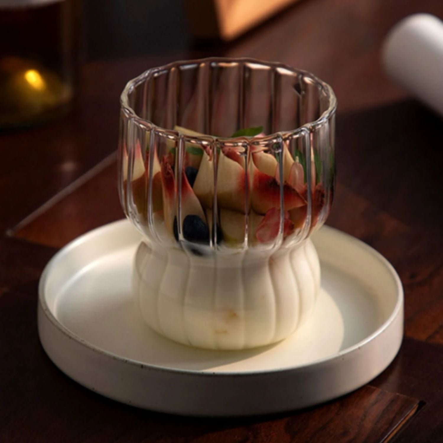 Set 4 Vasos Vidrio Anchos Lineas 250ml Santú Home & Deco7#Blanco