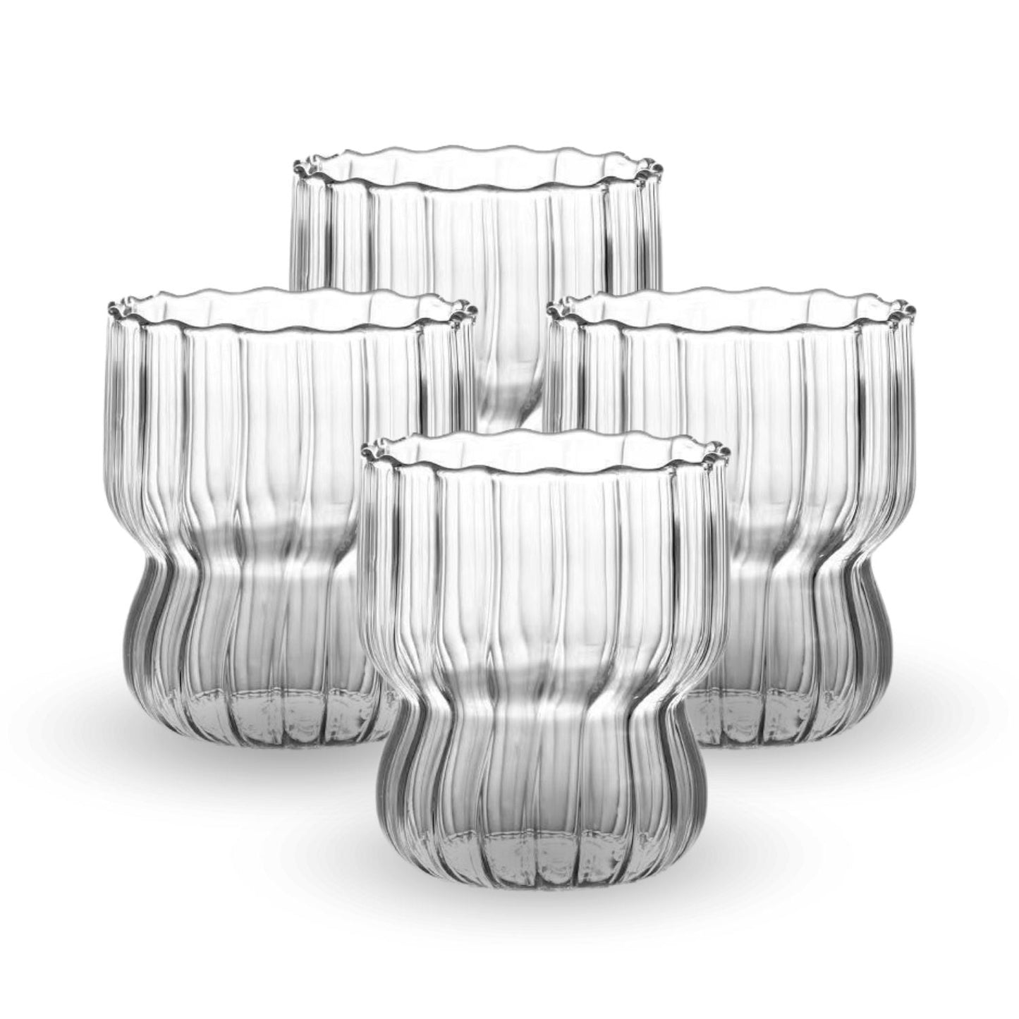 Set 4 Vasos Vidrio Anchos Lineas 250ml Santú Home & Deco9#Blanco