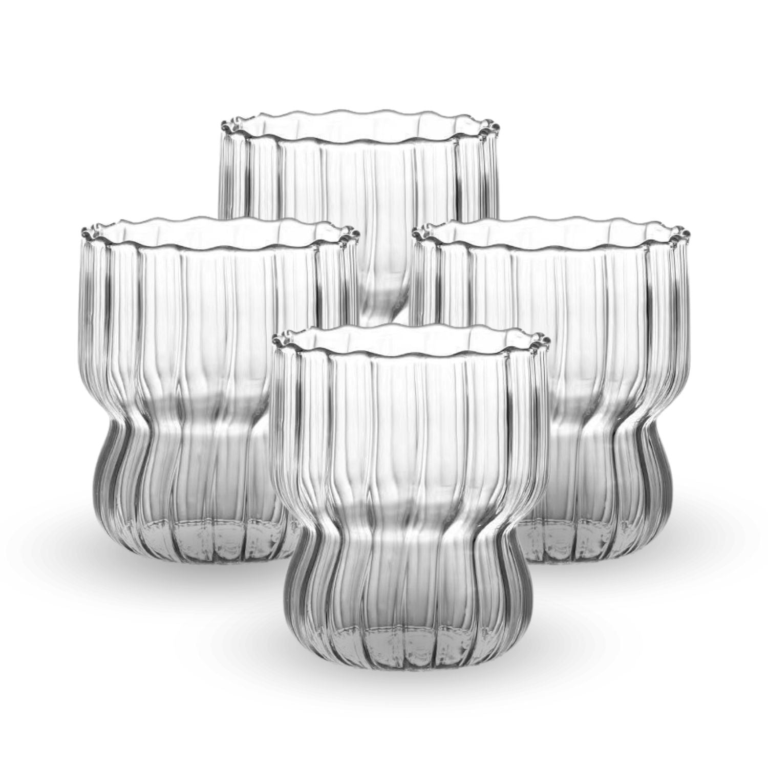 Set 4 Vasos Vidrio Anchos Lineas 250ml Santú Home & Deco9#Blanco