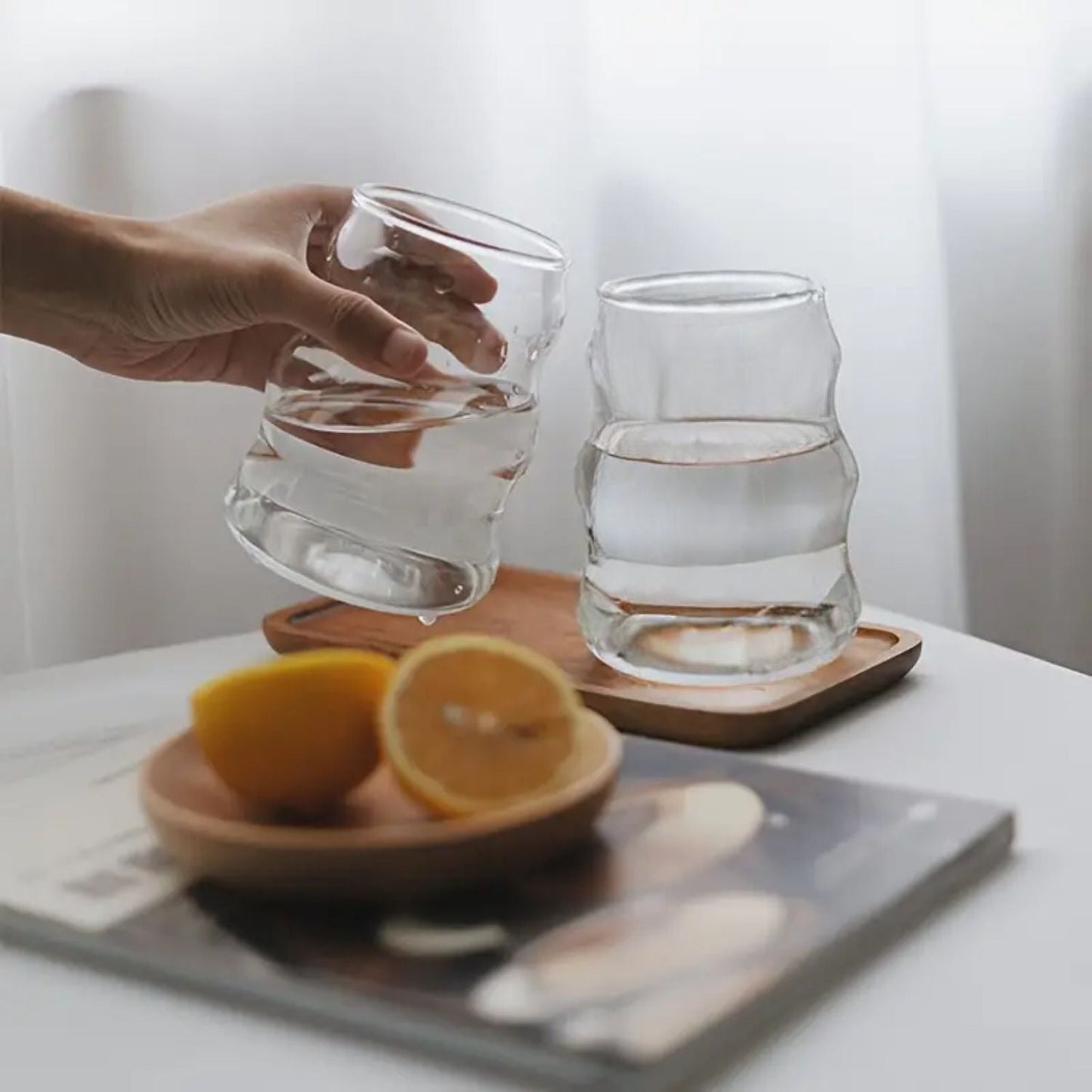 Set 4 Vasos Vidrio Diseño Ondas 510ml Santú Home & Deco3#Blanco