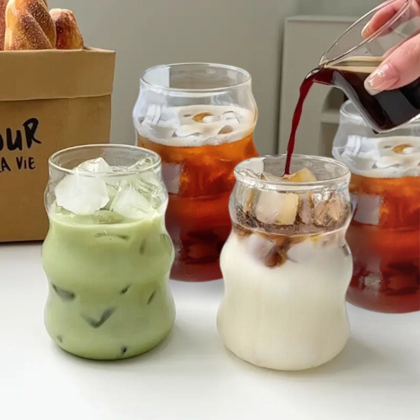 Set 4 Vasos Vidrio Diseño Ondas 510ml Santú Home & Deco1#Blanco