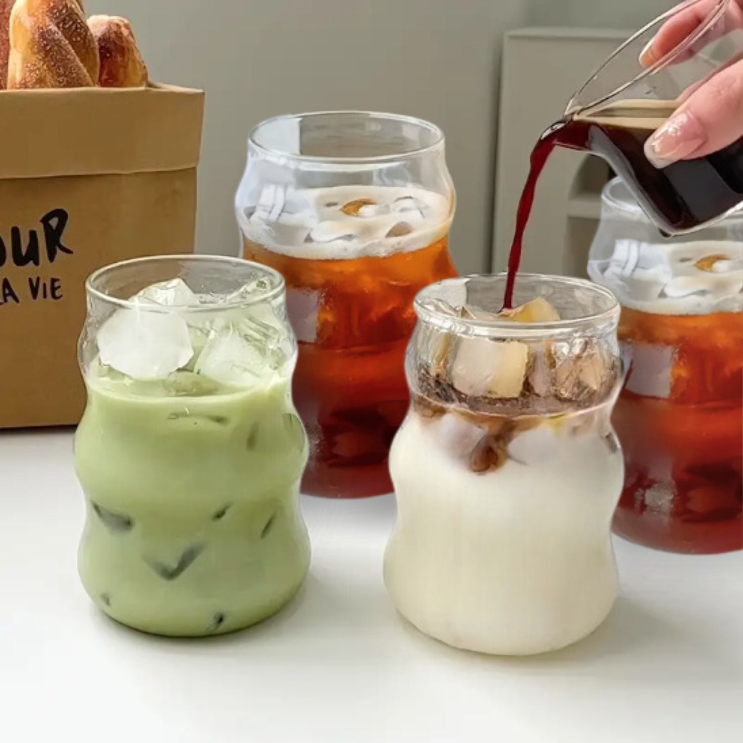 Set 4 Vasos Vidrio Diseño Ondas 510ml Santú Home & Deco1#Blanco