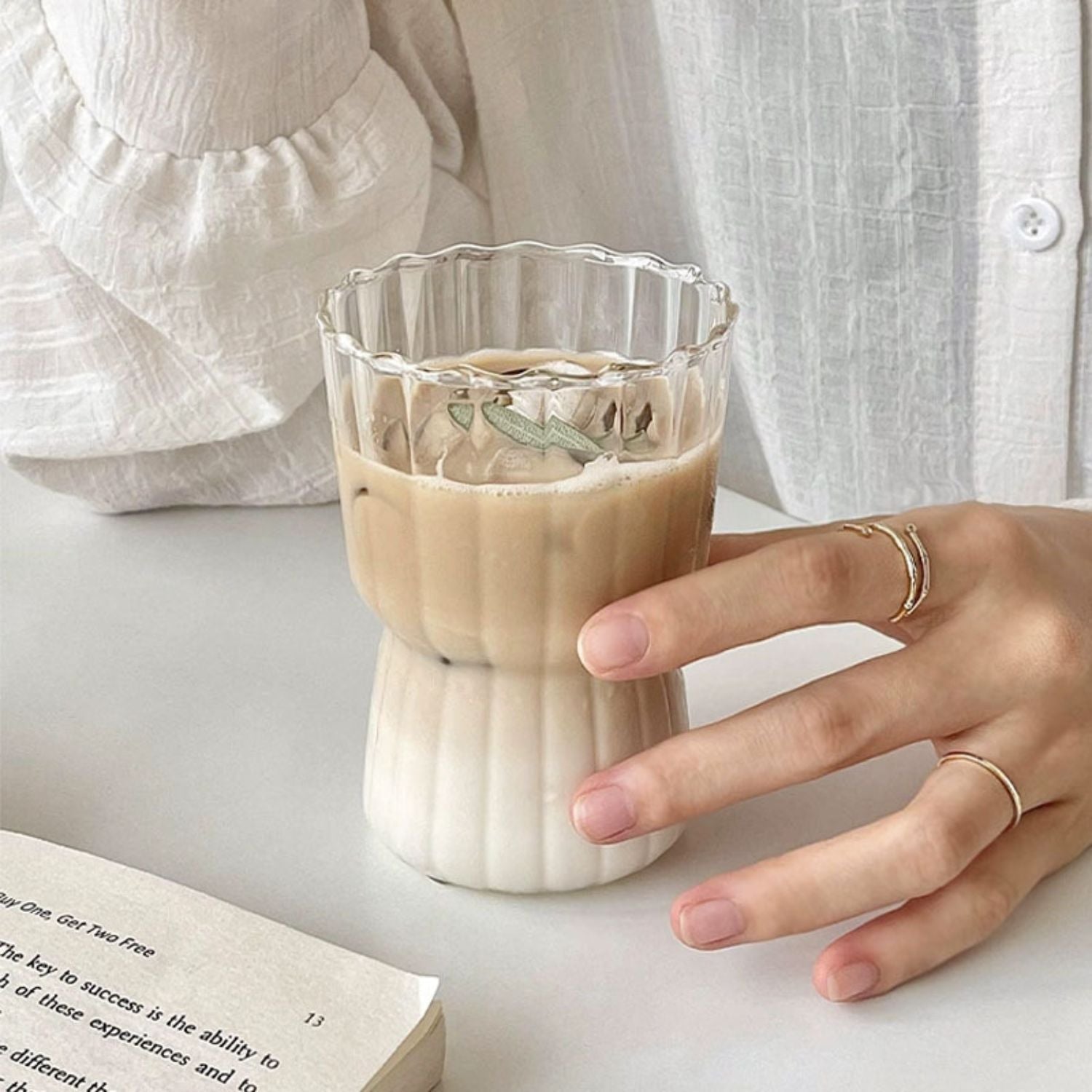 Set 4 Vasos Vidrio Estriados 250ml Santú Home & Deco7#Blanco