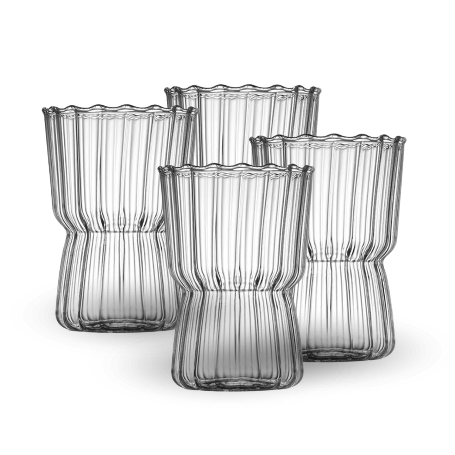 Set 4 Vasos Vidrio Estriados 250ml Santú Home & Deco8#Blanco