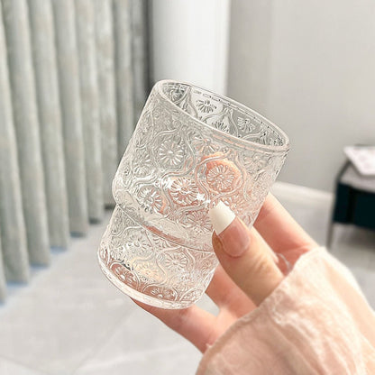 Set 4 Vasos Vidrio Relieve Flor Begonia 180ml Santú Home & Deco2#Blanco