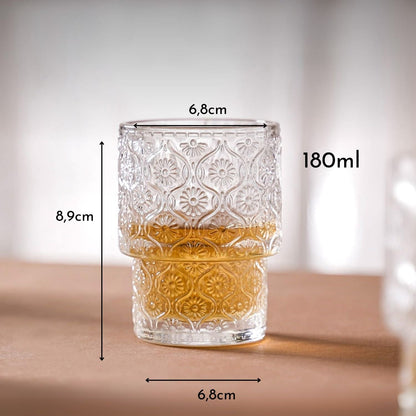 Set 4 Vasos Vidrio Relieve Flor Begonia 180ml Santú Home & Deco4#Blanco