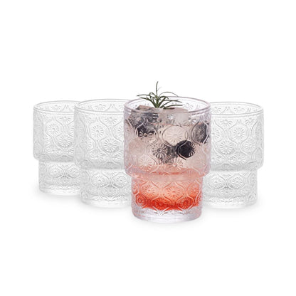 Set 4 Vasos Vidrio Relieve Flor Begonia 180ml Santú Home & Deco6#Blanco