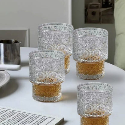 Set 4 Vasos Vidrio Relieve Flor Begonia 180ml Santú Home & Deco9#Blanco