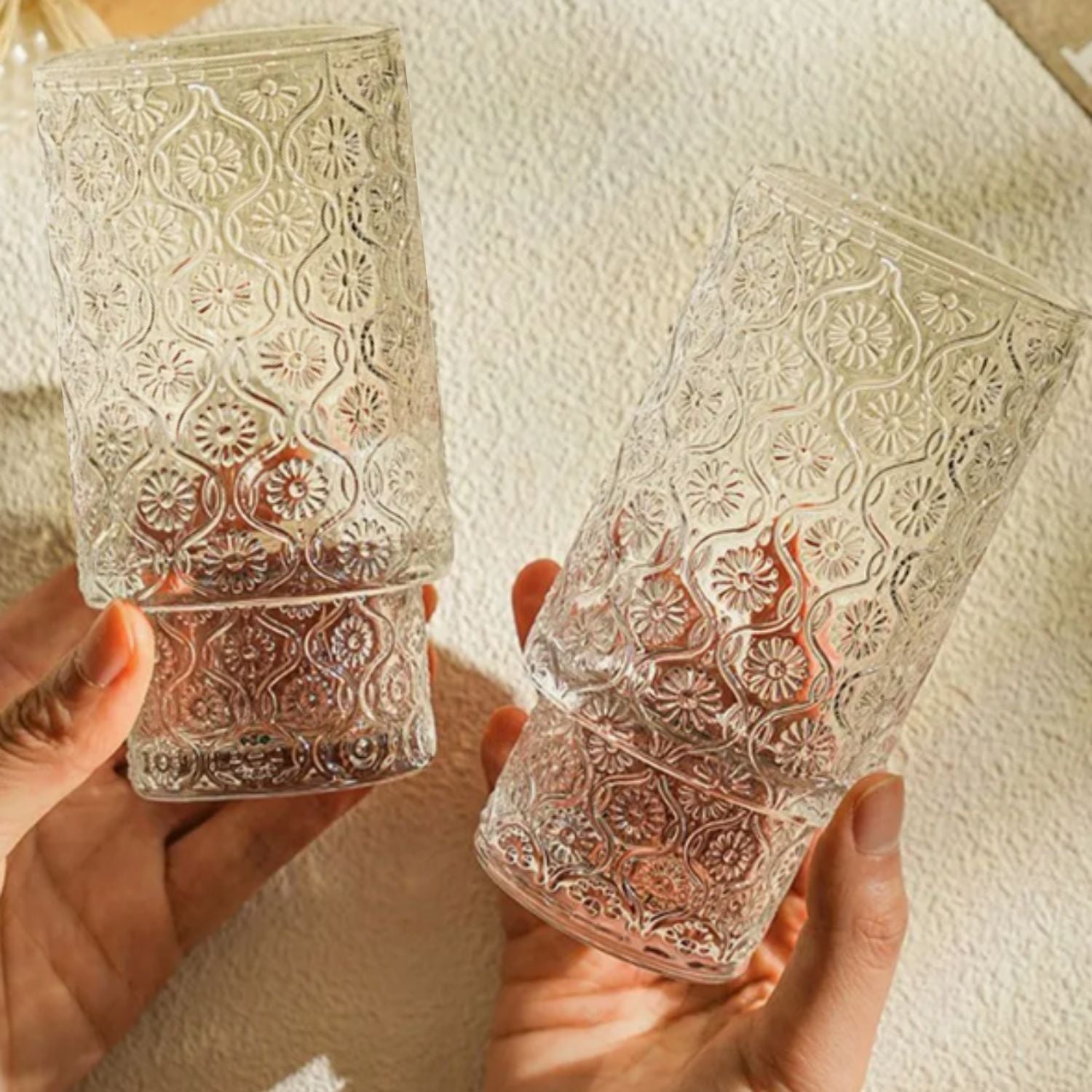 Set 4 Vasos Vidrio Relieve Flor Begonia 280ml Santú Home & Deco3#Blanco