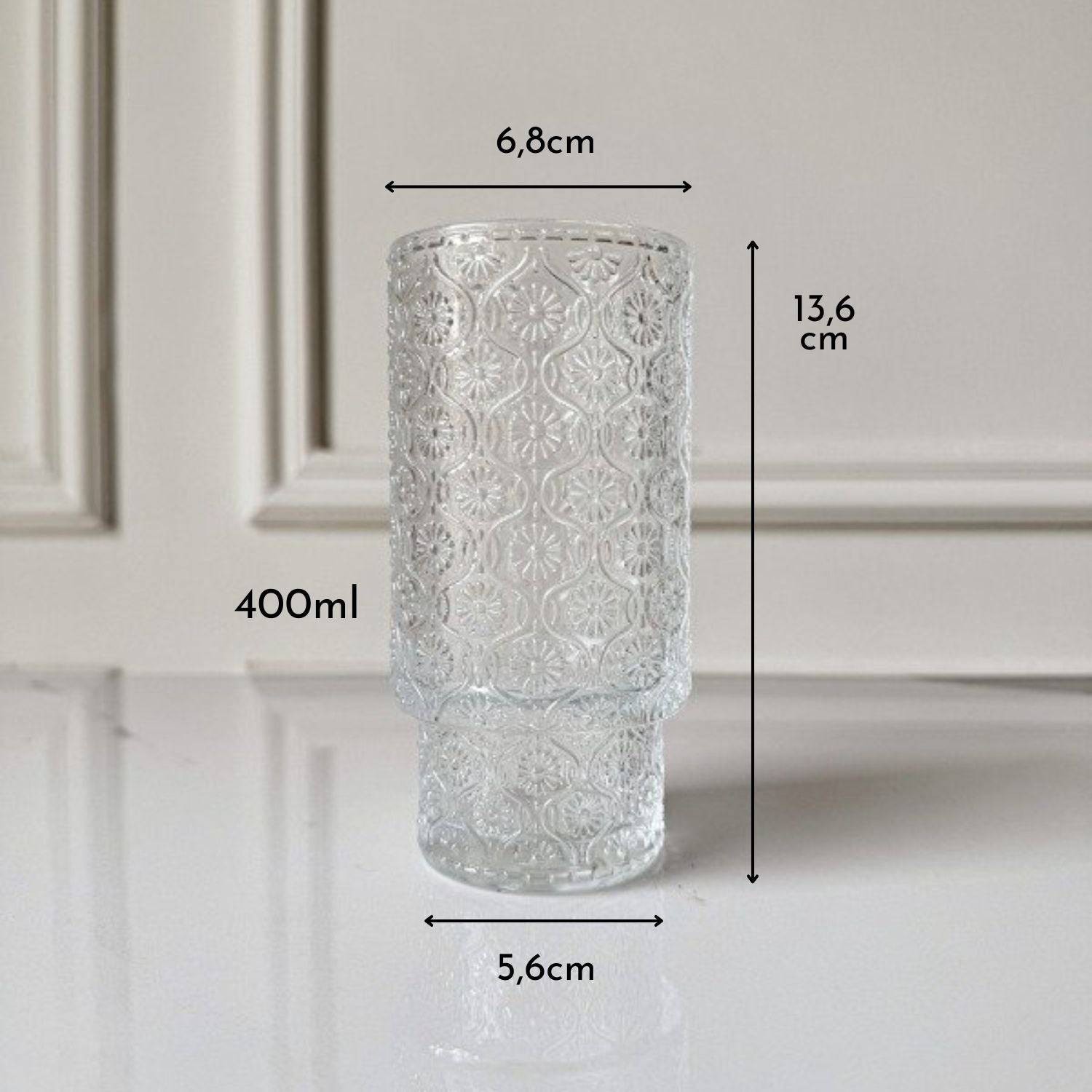 Set 4 Vasos Vidrio Relieve Flor Begonia 280ml Santú Home & Deco6#Blanco